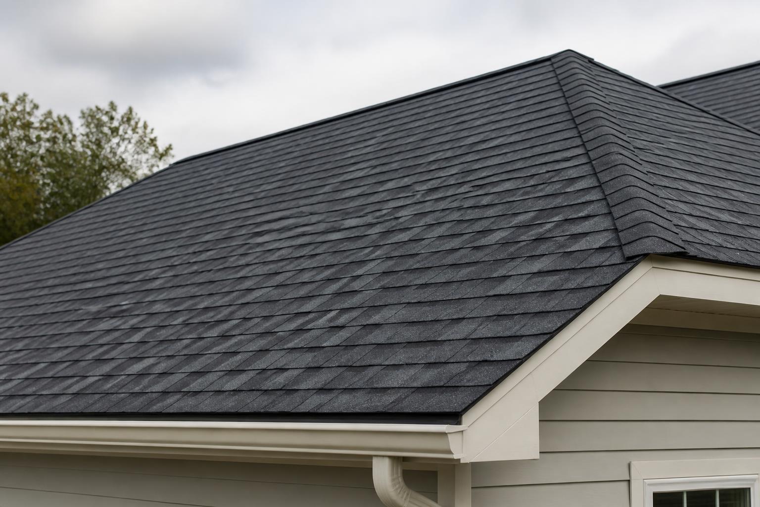 Repaired roof section after emergency storm damage.